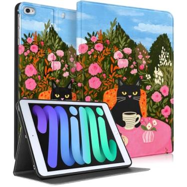 Imagem de Wazzasoft for iPad mini 5th 2019/Mini 4th 2016 Case - Women Girls Cute Smart Folio Cover (Auto Wake/Sleep) with Build-in Pencil Holder for Apple Tablet Soft TPU Protective Cover,Black Cat