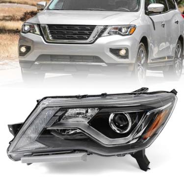 Imagem de Huray Conjunto de farol de halogêneo esquerdo adequado para Nissan Pathfinder 2017-2020 LH com projetor LED DRL farol original de fábrica substituição para NI2502252 114-60864L lado do motorista