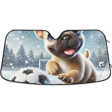 Imagem de Toldo de sol fofo de futebol buldogue personalizado para para-brisa de carro retrátil dobrável para para-brisa dianteiro impressão animal M, 139,7 cm x 70,1 cm