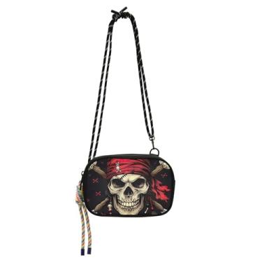 Imagem de TSENQUE Bandana de caveira pirata bolsa tiracolo engraçada bolsa feminina pequena bolsa de celular bolsa de ombro engraçada fofa de viagem pequena
