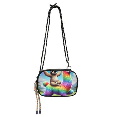 Imagem de TSENQUE Bolsa transversal para mulheres, bolsas pequenas sobre o ombro, pochete de viagem, bolsa para celular com alça de preguiça para ioga e lhama fofa