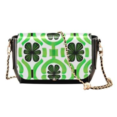 Imagem de GAIGEO Bolsa transversal feminina de couro com flores de lavanda aquarela, presentes de couro para mulheres, bolsa transversal de couro sintético, Trevo de trevos em verde - 1, One Size