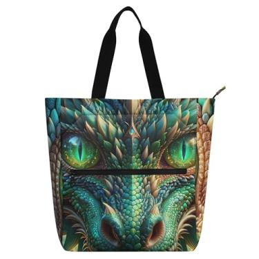 Imagem de Dragon Big Eyes Sacolas femininas para trabalho, lona, escola, com zíper, bolsas para professores, presente para amantes de livros
