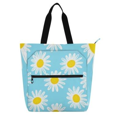 Imagem de Daisies Bolsa feminina azul claro para trabalho em lona escolar bolsa carteiro bolsas para amantes de livros presentes