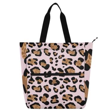 Imagem de GAIGEO Sacola de leopardo rosa macia preta marrom bolsa de livros com zíper para mulheres crianças faculdade escola trabalho compras