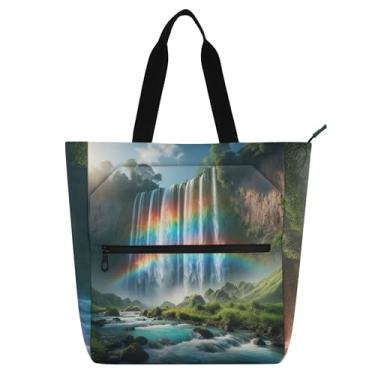Imagem de GAIGEO Bolsa feminina com paisagem arco-íris cachoeira, bolsa de trabalho, lona, faculdade, escola, carteiro, carteiro, amantes de livros