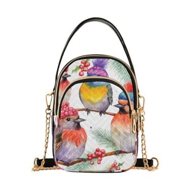 Imagem de Bolsa transversal feminina floral roxa em aquarela, bolsa transversal casual com alça removível, Beautiful Birds Are In Snow-2, One Size