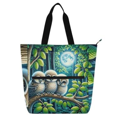 Imagem de Bolsas femininas Moonlight Owls verde floresta bolsa de trabalho lona faculdade escola bolsas bolsas professores livro amante presente