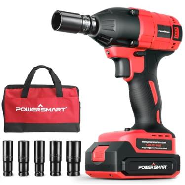 Imagem de PowerSmart Chave De Impacto Sem Fio 1/2", Chaves Fenda Escova Para Carro E Casa, Bateria 2,0 Ah 20 V Carregador Rápido, Bolsa Ferramentas/Conjunto Soquetes Incluso