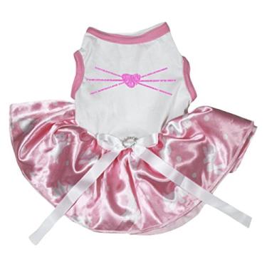 Imagem de Petitebella Roupa para filhotes de cachorro vestido de coelho da páscoa top branco com bolinhas rosa tutu (médio)