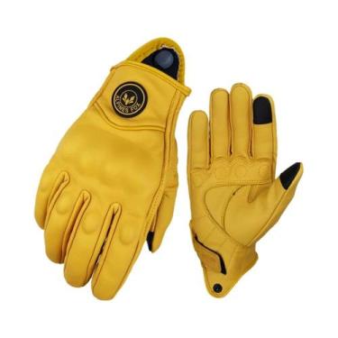 Imagem de Luvas De Couro Amarelas Para Motocicleta Masculinas E Femininas Respir