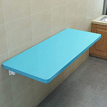Imagem de TRGCJGH Mesa dobrável flutuante montada na parede Mesa de jantar pequena Mesa de jantar Mesa de jantar pequena Mesa montada na parede para escritório em casa Pequenos espaços, azul - 80 x 50 cm