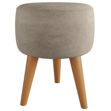 Imagem de Puff Redondo para Apoio dos Pés – Banqueta Decorativa 35x35cm com Pé Palito(SUEDE BEGE)
