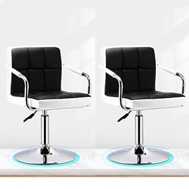 Imagem de Banco de bar, banco de bar, banco de bar de couro, banco de bar ajustável em altura, banco de bar giratório com encosto, banquinho de bar de café da manhã para cozinha com apoio para os pés, conjunto