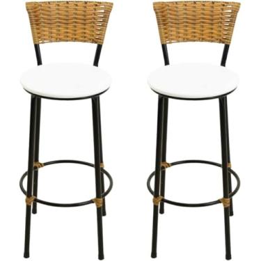 Imagem de kit 2 banquetas alta junco Imbuia bar balcão area gourmet (Branco)