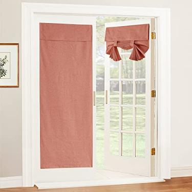 Imagem de RYB HOME Cortinas de porta Tricia 100% blackout, mistura texturizada de linho, isolamento térmico, privacidade, janela francesa, amarrar, persianas, cortinas laterais para cozinha, L 66 x C 183 cm,