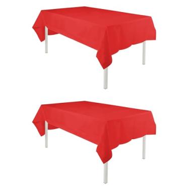 Imagem de Toalha de mesa retangular TWINPRET 152 x 306 cm, toalha de mesa de poliéster lavável à prova d'água vermelha – Capa de mesa retangular resistente a manchas e óleo para banquetes e festas (serve para
