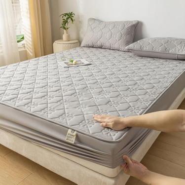 Imagem de Lençol de cama respirável, capa de colchão impermeável, roupa de cama luxuosa, bolso extra profundo, antiderrapante, lavável, bolso profundo, fácil instalação, para estação - cinza claro||150 x 190 cm