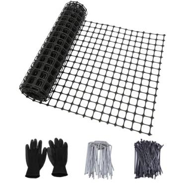 Imagem de Rolo de cerca de malha de arame de galinha de plástico – Preto 40,6 cm x 3,5 m, rede multiuso para jardim e aves, barreira de animais para animais de estimação, plantas, pátio, varanda, cercas de neve