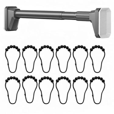 Imagem de BKMAMLAB Varão de cortina de chuveiro preto de 68 a 123 cm, haste telescópica de aço inoxidável com trava interna resistente, haste de tensão antiderrapante e antiferrugem de 3,5 cm de diâmetro, sem