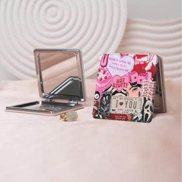 Imagem de Espelho de maquiagem portátil Y2K Millennium, mini espelho de maquiagem portátil dobrável, espelho de contorno quadrado compacto de dupla face, adequado para todos em várias ocasiões