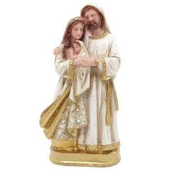 Imagem de Estátua Sagrada Família em Resina com Detalhes Dourados - Imagem Religiosa para Decoração, Altar e Presente Católico