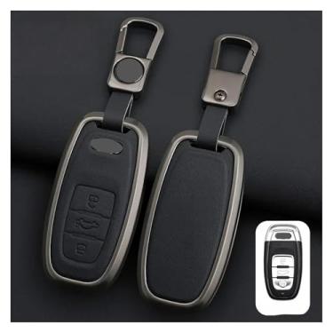 Imagem de Capa de chave de carro de couro de liga de zinco Chaveiro de proteção de controle remoto compatível com Audi Q5 A4 A6 A7 A8 A5 RS4 RS5 S5 S6 Acessórios automotivos Capa para chaveiro(Black key chain)