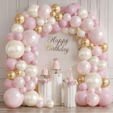 Imagem de Kit de arco de balões de ouro rosa e branco, com enchimento duplo, pérola, branco, pastel, rosa claro, champanhe dourado, kit de guirlanda de balões dourados para casamento, chá de panela, decorações