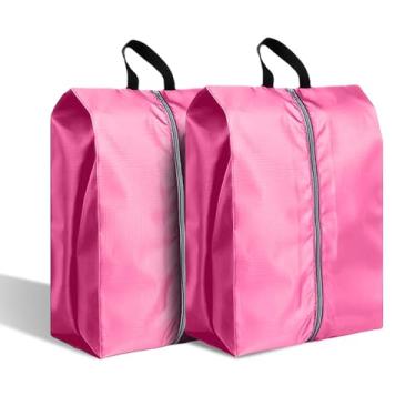 Imagem de Pacote com 2 bolsas impermeáveis para sapatos de viagem – Organizadores extragrandes com zíper de 40,6 x 23,5 cm, estojos de sapatos portáteis com forro para homens e mulheres, rosa