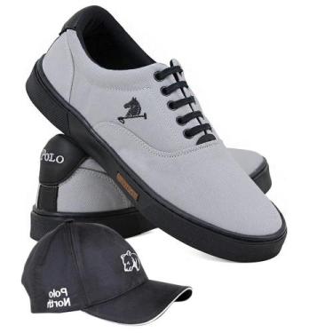 Imagem de Kit Sapatênis Polo Joy Casual Masculino + Boné Dia a Dia, Cinza claro,