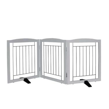 Imagem de SFJC cerca para cães, portão interno para portão de entrada para animais de estimação - 3 painéis independentes, corredores, casa ou escadas - 152 x 60 cm x 60 cm retrátil dobrável expansível para