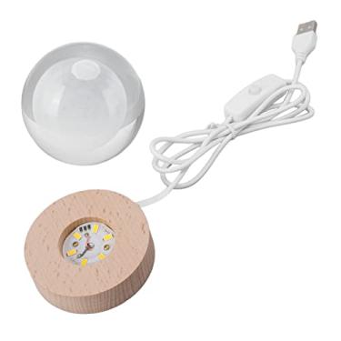 Imagem de Lâmpada noturna de lua, lâmpada noturna de lua 3D, bola de cristal, luz noturna LED, escultura em madeira, enfeites de mesa, luz noturna esculpida luminosa com plugue USB para (Luz Quente da Lua)