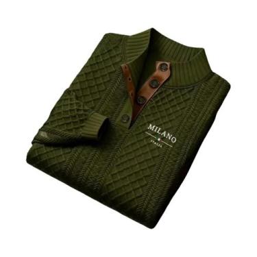 Imagem de Suéter Masculino De Tricô Gola Redonda Com Gola Alta Estampado Casual 