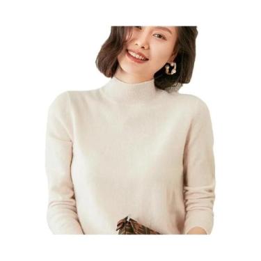 Imagem de Suéter Feminino De Gola Alta, Ajuste Slim, Manga Longa, Tricotado, Cam