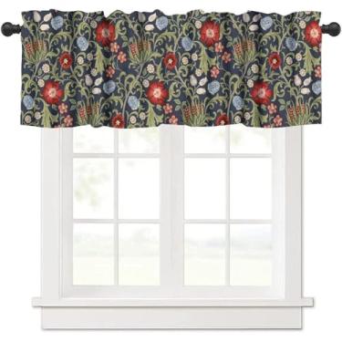 Imagem de Nsbul Saia floral vintage, William Morris, boêmia, flores vermelhas, casa de fazenda, tratamento de janela para cozinha, quarto, sala de estar, decoração de casa, 137 x 45 cm