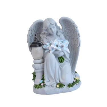 Imagem de WeiLaiKeQi Estátuas e esculturas de anjo solar para decoração de jardim externo, em resina, com luz, ideais para quintal e pátio. Presente perfeito para mães, Ajoelhado