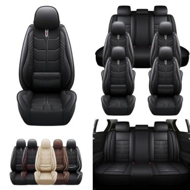 Imagem de Capas de assento de carro personalizadas para GMC Yukon XL 2000-2025, capas de assento de couro PU de 7 lugares | aquecida e ventilada | compatível com airbag | conjunto completo, preta