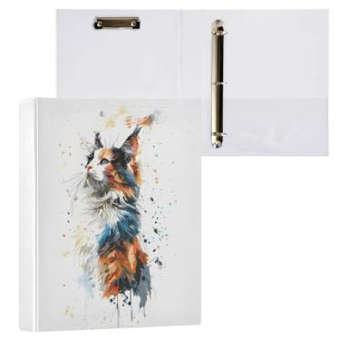 Imagem de Fichário de 3 anéis, pasta de arquivo de gato em aquarela comporta 200 folhas, armazenamento de arquivos para mulheres e homens, material de escritório escolar