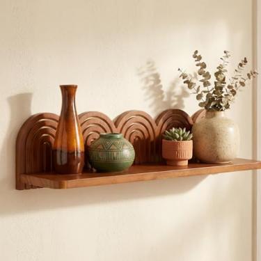 Imagem de Briwooody Boho Prateleira de parede de madeira, arco-íris, moderna, arqueada, flutuante, arte, suporte para pendurar no meio do século, vintage, decoração de altar para banheiro, quarto, escritório