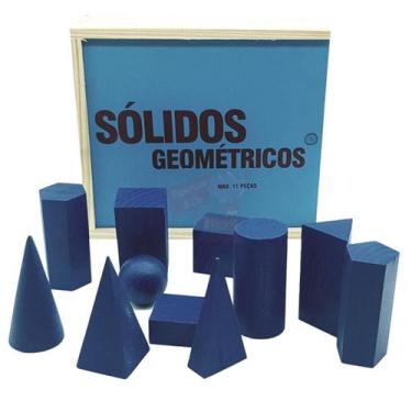 Imagem de Sólidos Geométricos 11 Peças de Madeira na Caixa Brinquedo Matemática 