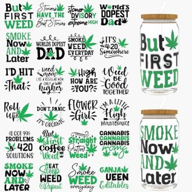 Imagem de DORSBABY Folhas verdes 24 PCS UV DTF Cup Wraps, adequado para canecas isoladas de 473 ml, frascos de vidro, garrafas de água e canecas