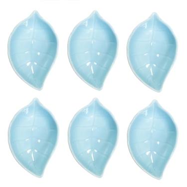 Imagem de Albedel Azuis 6 peças de porcelana em forma de folha prato de molho de soja tigelas de imersão de cerâmica 57 g para jantar, assar, churrasco e cozinhar