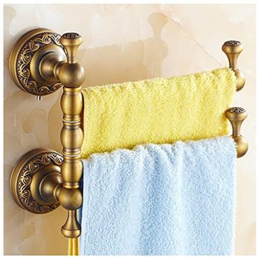Imagem de Toalheiro vintage esculpido todo em latão para suporte de banheiro toalheiro giratório montado na parede, acabamento em níquel escovado, braço dobrável, suporte de barra de toalha giratório