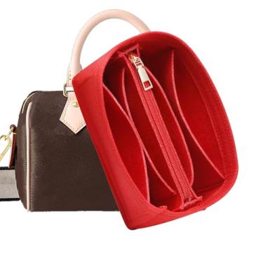 Imagem de Inserção organizadora de bolsa de feltro premium, 7 compartimentos com bolso removível YKK | Organizador de bolsa pequeno serve para LV Speedy 20, Noé BB, Mini Ophidia Tote, Groove 20 e mais (vermelho