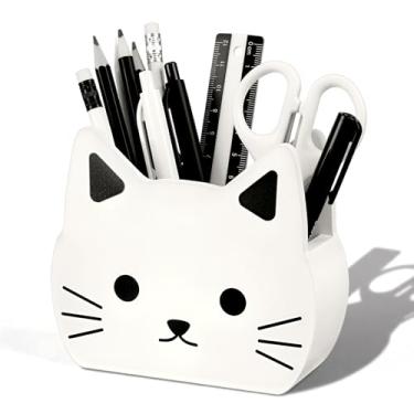 Imagem de Tenceur Porta-canetas para gatos fofos, porta-lápis de grande capacidade, decoração de escritório, copo de lápis, organizador de mesa para escritório, porta-pincéis de maquiagem de volta às aulas