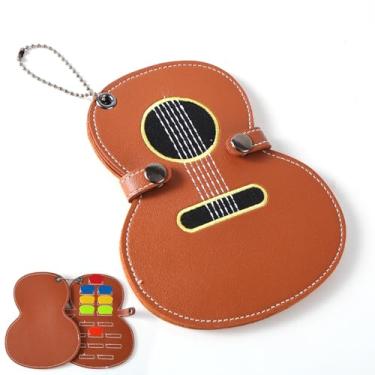 Imagem de Estojo Palhetas de Guitarra, Couro Premium Bolsa Portátil para Guardar Palhetas em Formato de Guitarra com 17 Compartimentos Ideal para Amigos e Entusiastas Instrumentos Musicais