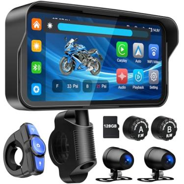 Imagem de LBW Tela Carplay de 6,2 polegadas para motocicleta com câmera veicular e TPS, CarPlay para motocicleta e Android Auto, navegação GPS de motocicleta, tela impermeável IP67, controle remoto, câmeras HD