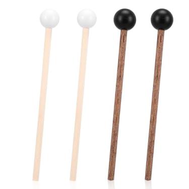 Imagem de Molain Pacote com 4 marretas pequenas de aço para tambor, baquetas de borracha de 14 cm para xilofone Glockenspiel, instrumentos musicais, mallet, cabo de madeira de bétula, bastão de silicone para