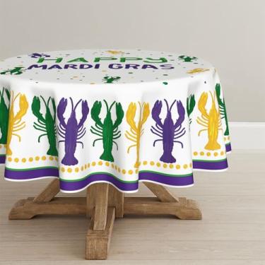 Imagem de Horaldaily Toalha de mesa de carnaval redonda de 228 × 224 cm, com contas, lagosta, carnaval, feliz carnaval, toalha de mesa sazonal, para decoração de festa e jantar