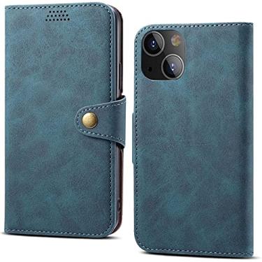 Imagem de ZEDEVB Capa de telefone à prova de choque, para Apple iPhone 14 Plus 2022 Capa carteira flip de couro sintético [Suporte] [Suporte para cartão] (Cor: Azul)